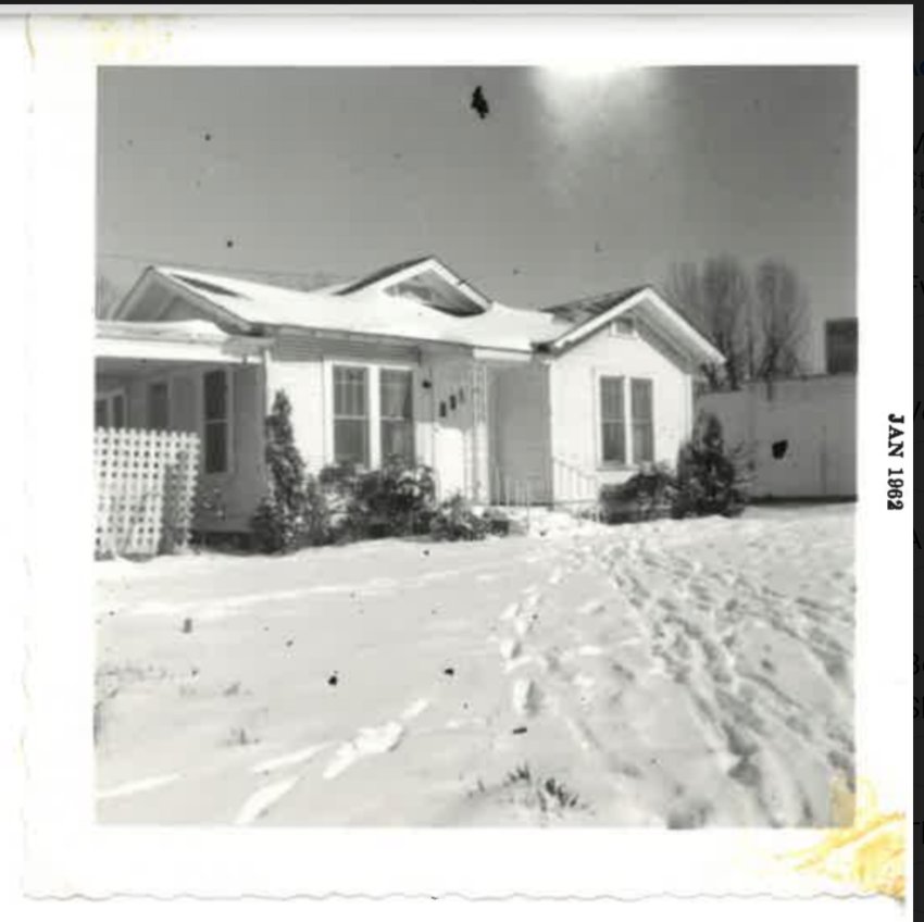 The Gipson family homeplace in 1962 where the cleaners is now with Underwood Grocery in the background.